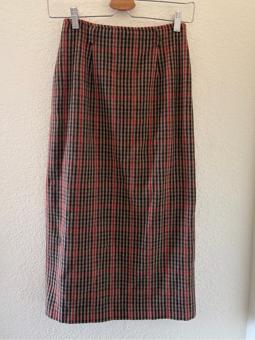 Vintage Lizsport size 2 petite wool blend brown,cream, red skirt- dark academia